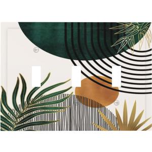 Green Mid Century Boho Abstract Modern Sun Arch Curve 3 Gang Light Switch Covers Decorative Triple Toggle Wall Plate 3 Hole Electrical Device Switchplate Faceplate for Bathroom Decor