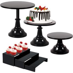 6PCS Cake Stand Set, Red Metal Cake Stands for Party, Dessert Table Display Set, 3 Size Round Cake Pedestal Stand with Cupcake Risers Stands, Dessert Cake Holders for Weddings, Birthday, Baby Shower