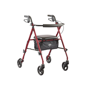 Medline Superlight Folding Aluminum Mobility Rollator Walker, Red, 250 lb.