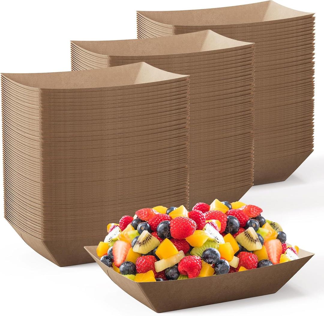 JOLLY CHEF 2lb Paper Food Trays, 1000 Pack Disposable Paper Boat, Kraft Serving Boats, Food Holder Trays for Snacks French Fries Nachos Hot Dog Tacos BBQ Party