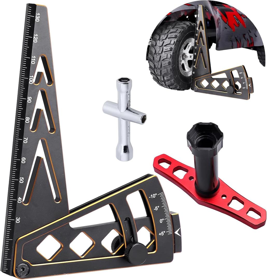Aluminum Metal RC Car Camber Gauge Height Gauge Wheel Wrench for 1/8 1/10 Scale RC Truck Buggy On Road Touring Racing Drift Models