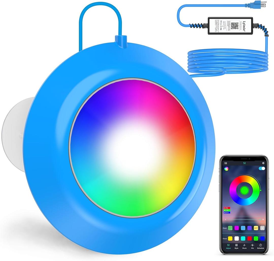 LyLmLe LED Pool Lights, 20W Smart RGB Magnetic Submersible Light with APP Control, 800lm Dimmable, IP68 Waterproof 12V Nicheless Underwater Lights for Inground Aboveground Pools (Blue)