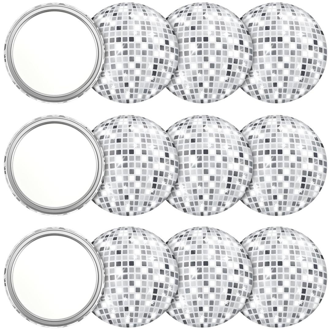 Qunclay 12 Pcs Disco Ball Compact Mirror 2.76 Inch Vintage Round Pocket Mirror Makeup Mini Mirror Handheld Portable Mirror for Purse, Women Gift Disco Party Supply Travel Daily (Silver)