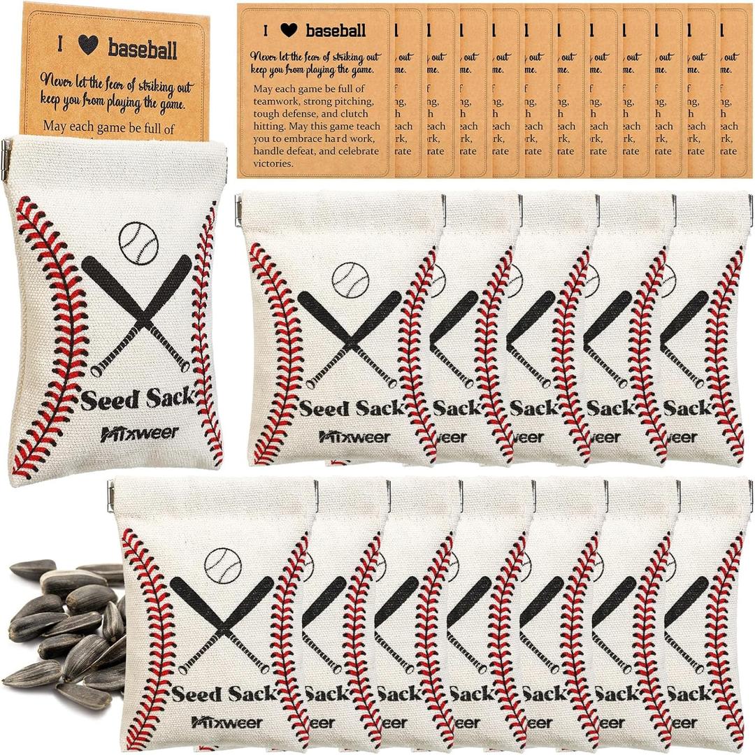 Mixweer 12 Sets Seed Sack Bags for Team with Message Gift Card Seed Sack for Sunflower Seed Sack Bags for Players Personalize Team Gift Bags for Party (Beige)