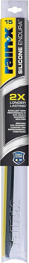 Rain-X 830115 Silicone Endura Wiper Blades, 15 Inch Windshield Wipers (Pack of 1), Automotive Replacement Windshield Wiper Blades With Two Times Longer-Lasting Resilient Silicone Rubber Squeegee