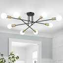 Modern Sputnik Chandelier 8-Light Industrial Ceiling Lights Fixture 32" Black and Gold Semi Flush Mount Ceiling Light with E26 Base Sputnik Lights Fixture for Dining Room Bedroom Hallway Living Room