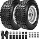 2 x 13x5.00-6 Flat Free Lawn Mower Tire and Wheel,13 x 5 x 6 Riding Lawn Mower Tires and Wheel With 3" Centered Hub and 3/4" & 5/8" Bearings (2-Pack)
