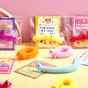 JOYIN 30 Pcs Valentine's Day Gift Cards with Multi-color Stretchy String Toys Set, Unicorn Noodle Toys, Stress Relief Fidget Toys for Kids Valentine Party Favors, Classroom Gift Exchange, Game Prize