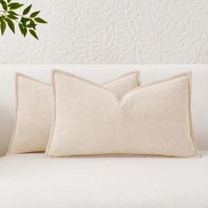 Kevin Textile Waterproof Decorative Pillow Covers Beige 12x20 Inch Pack of 2 Soft Boucle Textured Lumbars Cushions Elegant Accent Pillows for Couch Sofa Chair Bed Home Decor Indoor Outdoor