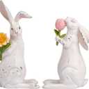 Valery Madelyn Easter Bunny Decorations for Home, Medium White Couple Rabbits Figurine Tabletop Decor, 2Pcs Cute Easter Gifts Resin Statues for Spring Holiday Indoor Party Table Centerpieces, 6"