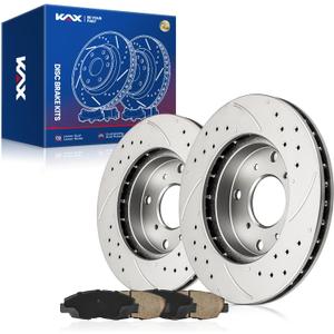 KAX Front Brake Kit, Drilled and Slotted Brake Rotors, Ceramic Brake Pads | Fits Honda Accord 1998 1999 2001 2002 (Sedan 2.3L Only; 4 Lugs), Automotive Replacement Brale Kit (31243-D465A)
