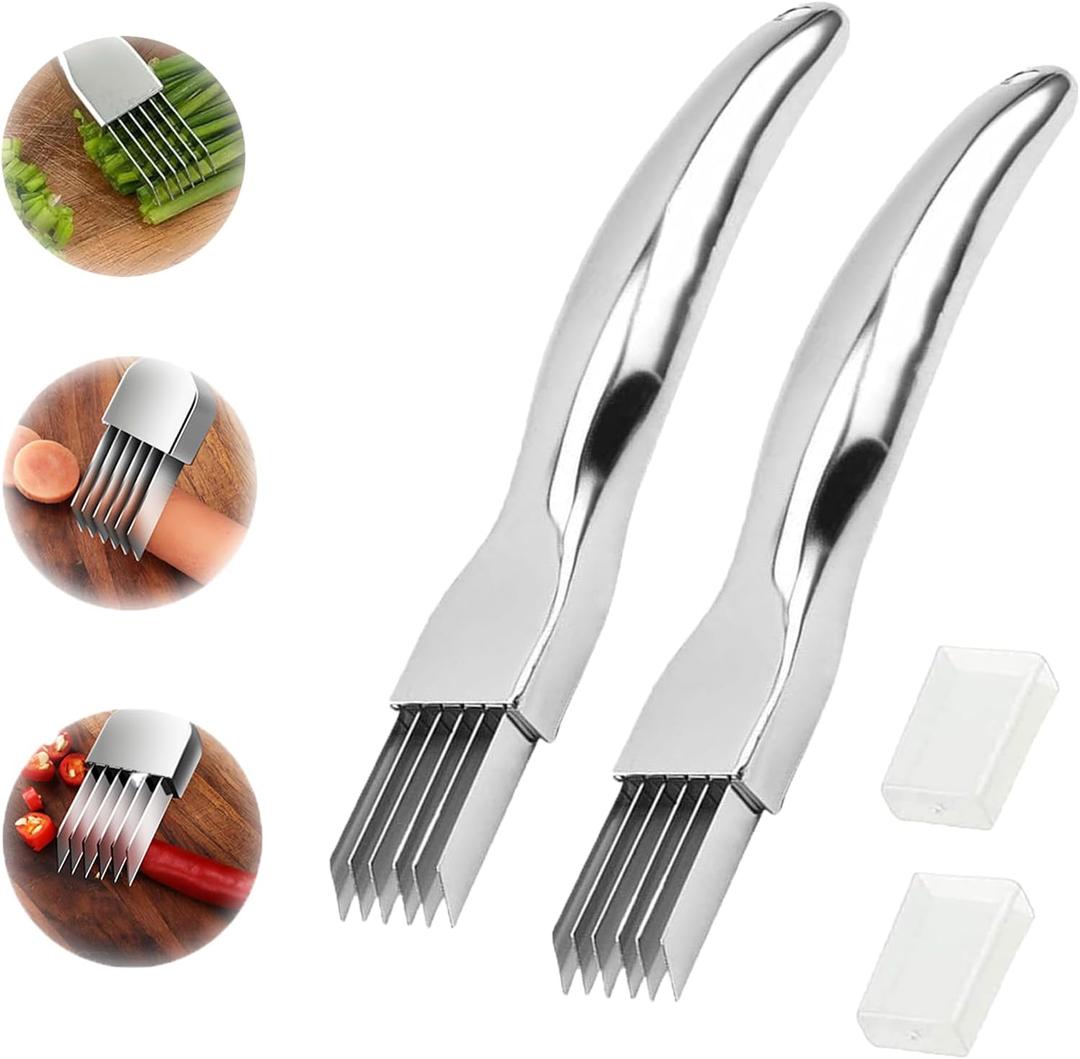 New Shred Silk The Knife, Stainless Steel Chopped Green Onion Knife, Kitchen Tool Vegetable Cutter Green Onion Shredder, Household Multifunctional Food Slicer Gadget (2 Pcs)