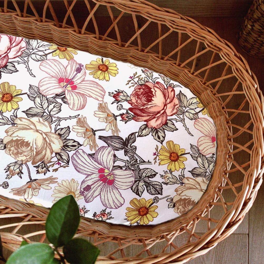 Bassinet Sheet, Jersey Cotton for Baby Boy/Girl, Fitted Sheets Flexible for Most Bassinet Mattress (Floral Boho)