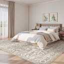 Soalmost 8x10 Washable Area Rugs for Living Room, Vintage Floral Stain Resistant Non-Slip Low Pile Neutral Rug Soft Throw Large Carpet for Dining Room Bedroom Home Office (Light Brown, 8'x10')