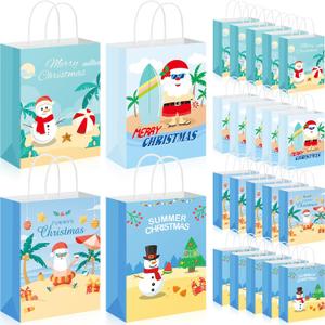 Sweetude 24 Pcs Summer Christmas Party Favor Bags Bulk Hawaii Tropical Christmas Treat Bags for Gifts with Handle for Summer Party Favor Supplies Decoration