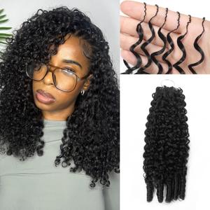 Burmese Curly Human Crochet Hair for Black Women Feather Crochet Human Hair Bundles Pre Looped Reusable Invisible 100% Virgin Human Hair Crochet Extensions 14 Inch 60g Natural Black