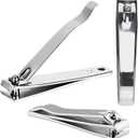 3pcs Large Beauticom Stainless Steel Curved Nail Clipper - Professional Ultra Sharp Sturdy Silver Finger Nail and Toe Nail Cutters for Acrylic Nails Grooming Manicure