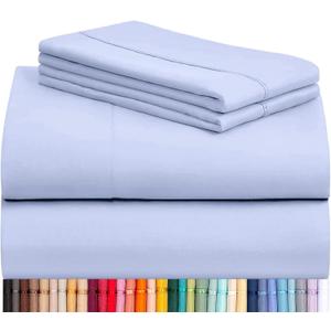 LuxClub 4 PC Sheet Set Bed Sheets Deep Pockets 16" Eco Friendly Wrinkle Free Cooling Machine Washable Hotel Bedding Silky Soft - Sky Blue King