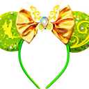 Mouse Ears Headband - Sequin Fairies Bow Hairband Hair Hoop for Women Adults Theme Park Cosplay Costume Birthday Party Decoration