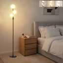 Fiqevs Upgraded Dimmable 3 Globe Mid Century Modern Floor Lamp, 3 x 3000K Warm Light LED Bulbs Included, Matt Black Standing Lamp with Sphere Glass Shade, Vintage Tall Lamp for Living Room, Bedroom