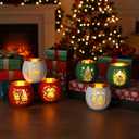 VIHOSE 6 Set Christmas Votive Candle Holders Xmas Red Green White Glass Tea Light with LED Battery Operated Candles Flameless Lights Christmas Table Decorations for Home Table Centerpiece Decor Gifts