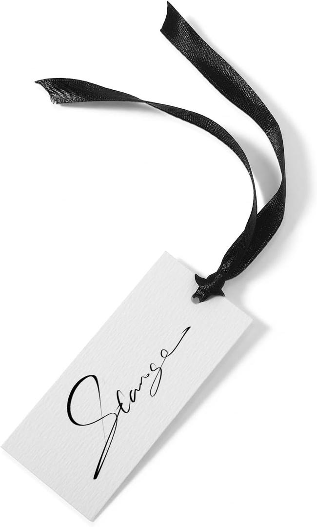 50Pcs Elegant Name Cards for Table Setting with Satin Ribbon, 3.54 * 1.6inch Thick Table name cards, Hanging Gift Tags for Wedding Dinner Banquet Party Tables Setting Supplies (Black)