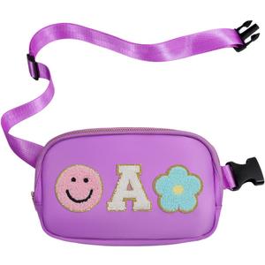 Fanny Pack For Girls Purple Kid Crossbody Bag Chenille A Letter Preppy Belt Bag, Christmas Birthday Graduation Gifts For Girl Teen Daughter Sister, Personalized Nylon Fanny Packs