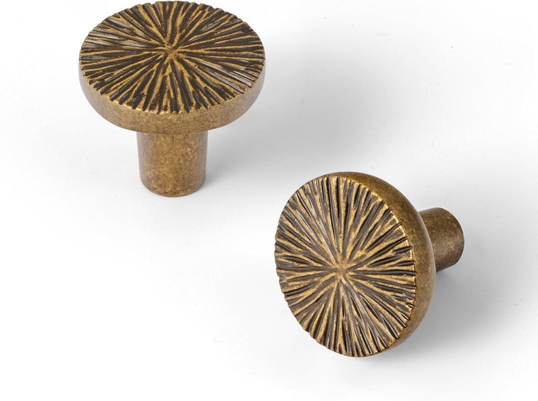 Goo-Ki 1.1''(28 mm) Dia Luxurious & Sturdy Zinc Alloy Cabinet Knobs, Antique Brass Drawer Pulls for Kitchen, Drawer, Cupboard & Wardrobe, 6 Pack