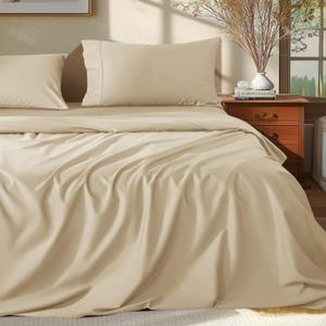 Shilucheng 100% Egyptian Cotton King Size Sheets Set - 1000 Thread CountLuxury Cotton Bed SheetsBreathable & Cooling Bedding and Pillow Cases, 16 Inch Deep Pocket - 4 Piece (Beige, King)
