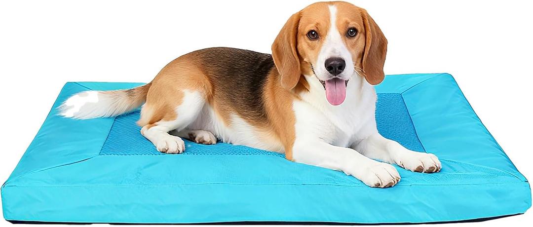 Indestructible Dog Crate Bed, Orthopedic Memory Foam Dog Bed with Removable Cover and Anti-Slip Bottom, Chew Proof Mattress for Small Medium Dogs, 30" x 20"Blue