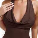 REORIA Womens Sexy Cowl Neck Halter Body Suits Summer Open Back Bodysuit Tank Tops (Brown, XXL)