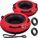 2 Pcs 43'' /39'' Heavy Duty Snow Tube with Premium Canvas Cover and Foam Filled Handles Inflatable Adult Sled Thickened Hard Bottom Snow Tubes for Winter Outdoor Fun Sledding