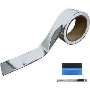 LZLRUN 2 Inches x 30 FT Chrome Mirror Vinyl Tape Wrap Adhesive Car Sticker Decal Film (Silver)