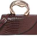Women Vegan Leather Evening Handbag Crocodile Pattern Handle Clutch Purse Cross Body Envelope Bag