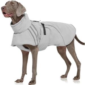 FUAMEY Dog Cold Weather Coats,Dog Winter Jackets for Large Dogs Warm Dogs Coat with Reflective Strips Waterproof Pet Snowsuit Thick Paded Pets Vest for Labrador Golden Retriever Grey 2XL