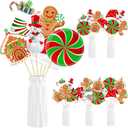 24 Pieces Christmas Picks Snowman Santa Hat Lollipop Gingerbread Christmas Stocking Farm House Cutout on Sticks Vase Filler Crafts Tree Ornament Wreath Holiday Decorations for Christmas Party
