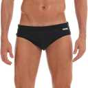 Arcweg Men's Swimming Trunks Briefs Low Waist with Removable Pad Swimwear Elastic Beach Shorts Boxers Underwear (Medium, Black)