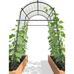 7ft Garden Arch Trellis for Climbing Plants Outdoor-Heavy Duty Metal Cucumber Trellis for Raised Beds- Tall Steel Vegetable Arbor with Strong Bolt Assembly & Outdoor-Ready Stakes, 71"L×70"W×82"H