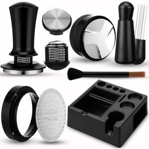 7pcs 51mm Espresso Accessories Kit Tamping Station Machine Accessories Spring Loaded Calibrated Tamper Espresso Tool and Dosing Funnel Set Distributor and Tamper Leveler