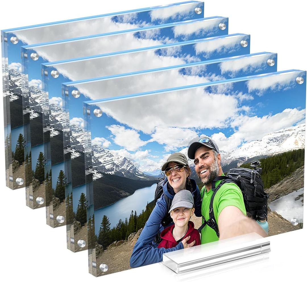 Acrylic Picture Frame 4x6 Inch 5 pack,Clear Magnetic Photo Frames,Double Side Freestanding Pic Frame for Desktop Display, Magnet Frame Bulk for Family,Office,Wedding