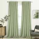 100% Blackout Room Darkening 120 inch Curtains for Bedroom, Faux Linen Dual Rod Pockets & Hook Belt Light Blocking Noise Dampening Window Treatments for Living Room, Sage Green, W52 x L120, 2 Panels