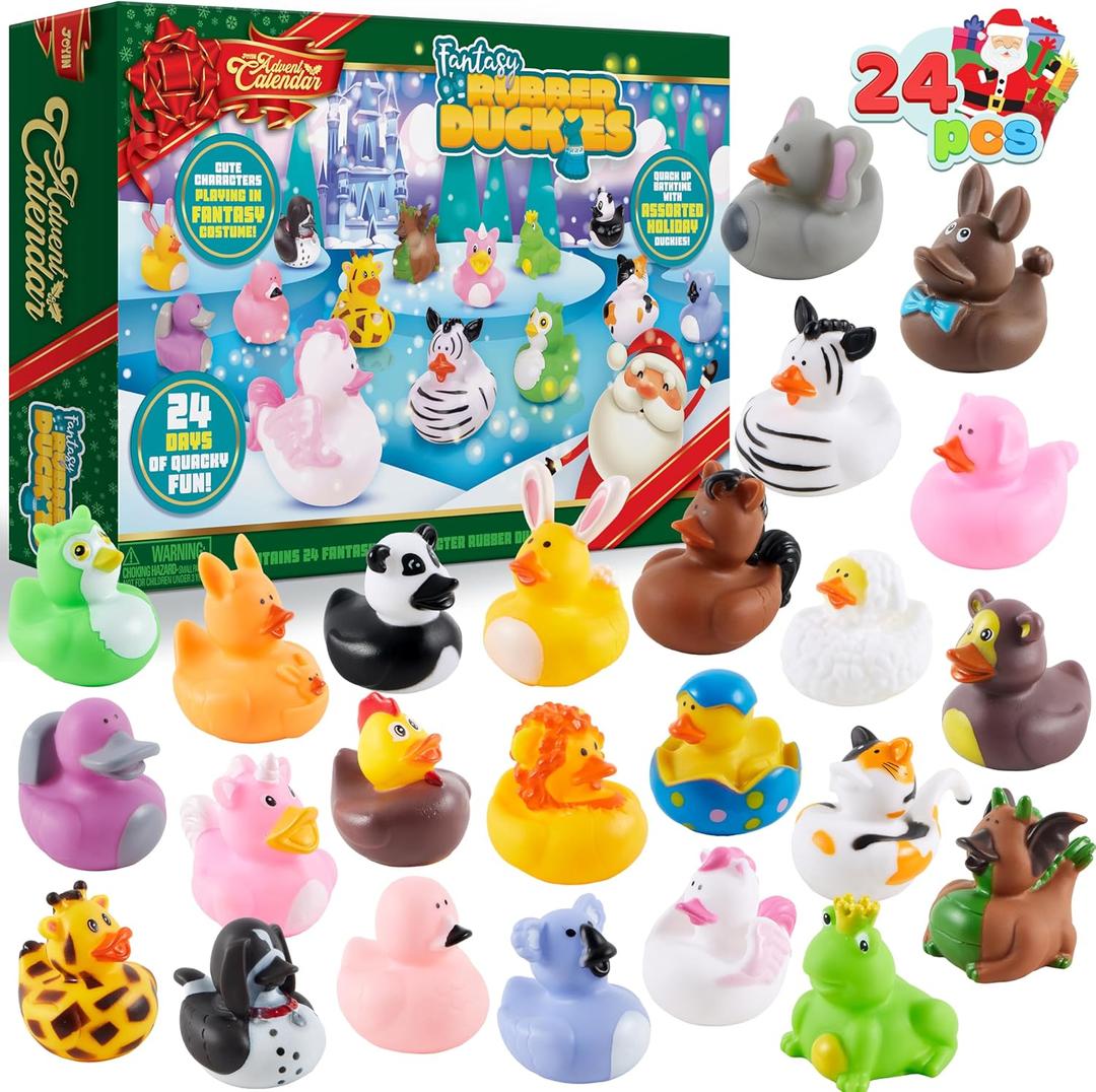 JOYIN 2025 Christmas Advent Calendar Ducks, Rubber Ducks for Boys Girls Kids and Toddlers, Party Favor Xmas Gifts, Rubber Ducky Bath Toys, Kids Xmas Fun Ducks, 24 Days Christmas Countdown