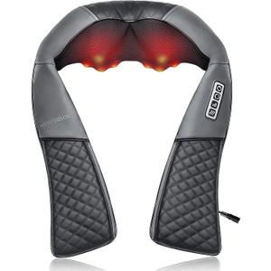 Medcursor Neck Massager, Portable Electric Shiatsu Back Massage Device with Heat, Deep Tissue 3D Kneading Pillow for Muscle Pain Relief (No Battery) (Black Grey)