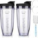 Ninja Blender Cups Replacement 24 oz Cups Kit with Sip & Seal Lids BL450 BL480 BL486 BL487 BL492 BL494 BL642 BL682 NN100 BL2012 (24oz Cups with Spout Lids)
