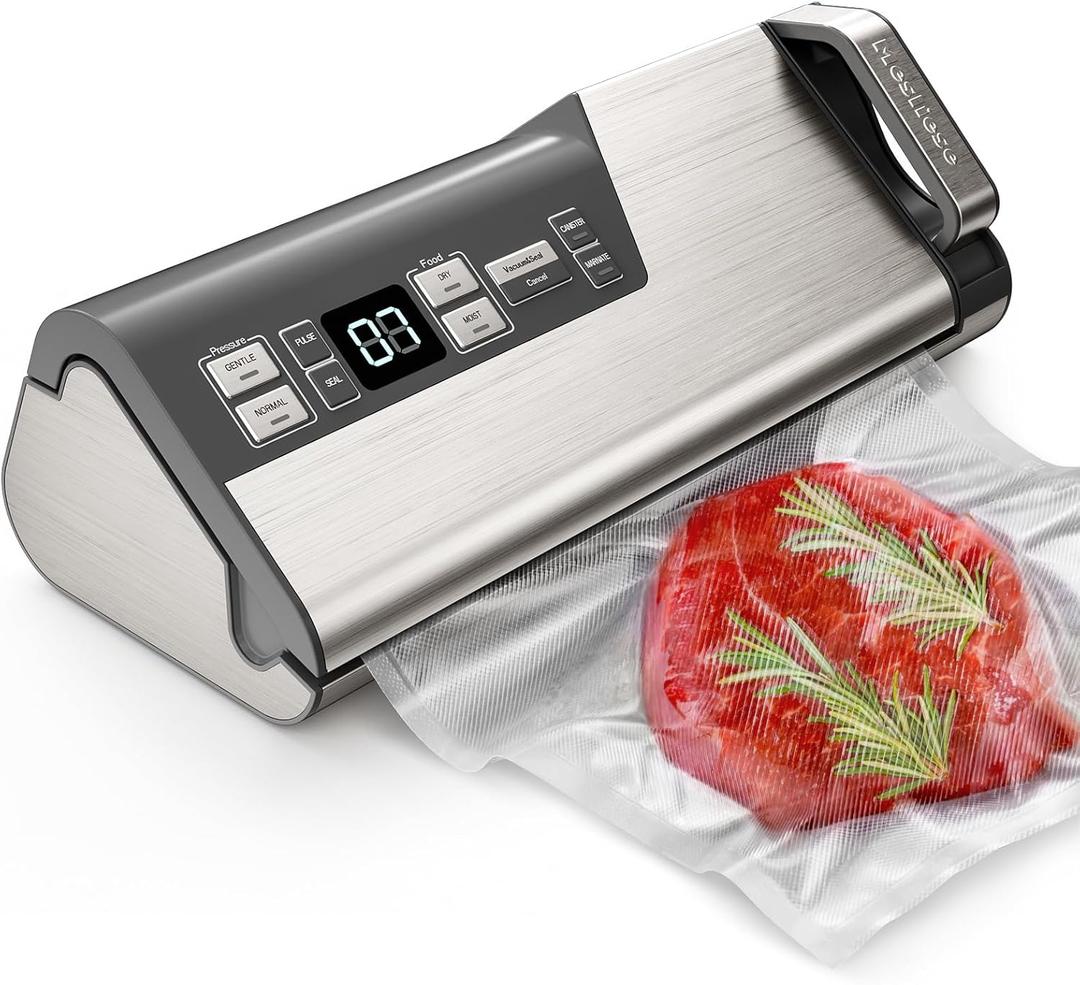 Mesliese Vacuum Sealer Machine, Powerful 95kPa 140W One Hand Operation Food Sealer, Double Seal Strip with Build-in Cutter & Countdown Display (Silver Gray)