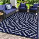 GENIMO Outdoor Rug for Patio Clearance, 10'x14' Waterproof Camping Mat, Reversible Plastic Straw Rugs for RV, Camper, Balcony, Backyard, Picnic, Deck (Blue & Grey)