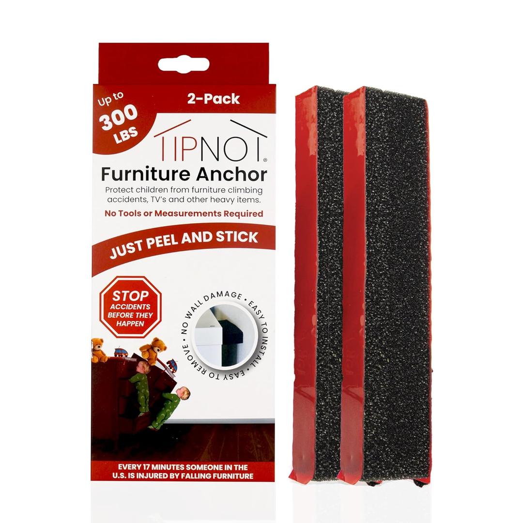 Adhesive Furniture Anchor, No-Drill, Aesthetic & Invisible Once Installed, Anti-Tip Furniture Safety Anchor to Childproof and Babyproof Your Home, Holds Up to 300 Pounds, 2-Pack