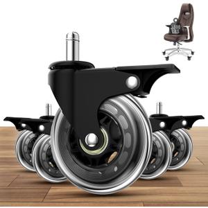 Office Chair Caster Set of 5 with Brakes, Heavy Duty 3" Universal Locking Casters for Carpet and Hardwood Floors and More, Universal Fits Most Chairs (Office Chair Casters, Silver) (Black)