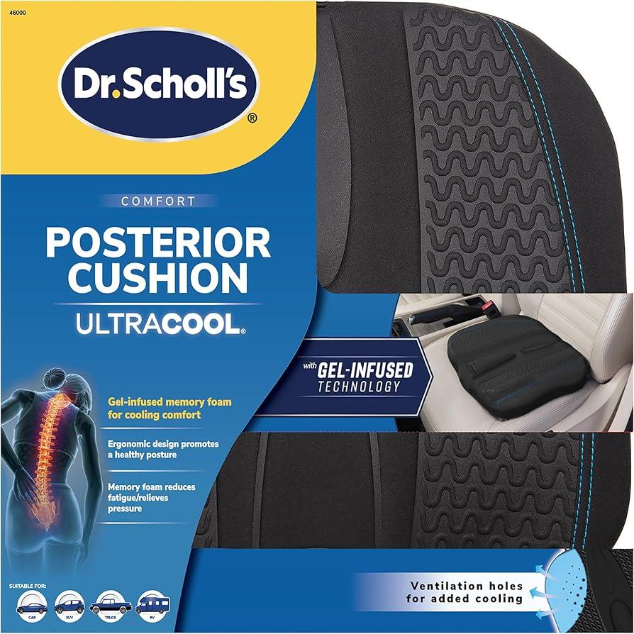 Dr. Scholl's Gel-Infused Posterior Seat Cushion for Car, Office, Home — Black