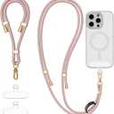 4-IN-1 Phone Lanyard + Wrist Strap Kit with 2 Pack Tabs, Universal Adjustable Phone Strap Crossbody, Anti-Theft Neck Lanyard for iPhone 16 Pro Max and Most Smartphones, Rose Gold